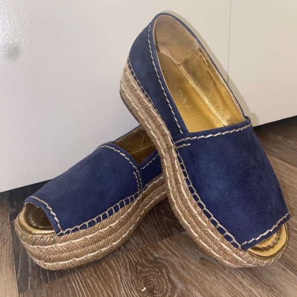 Prada Suede Peep-toe Platform Espadrille - Picture 1 of 5